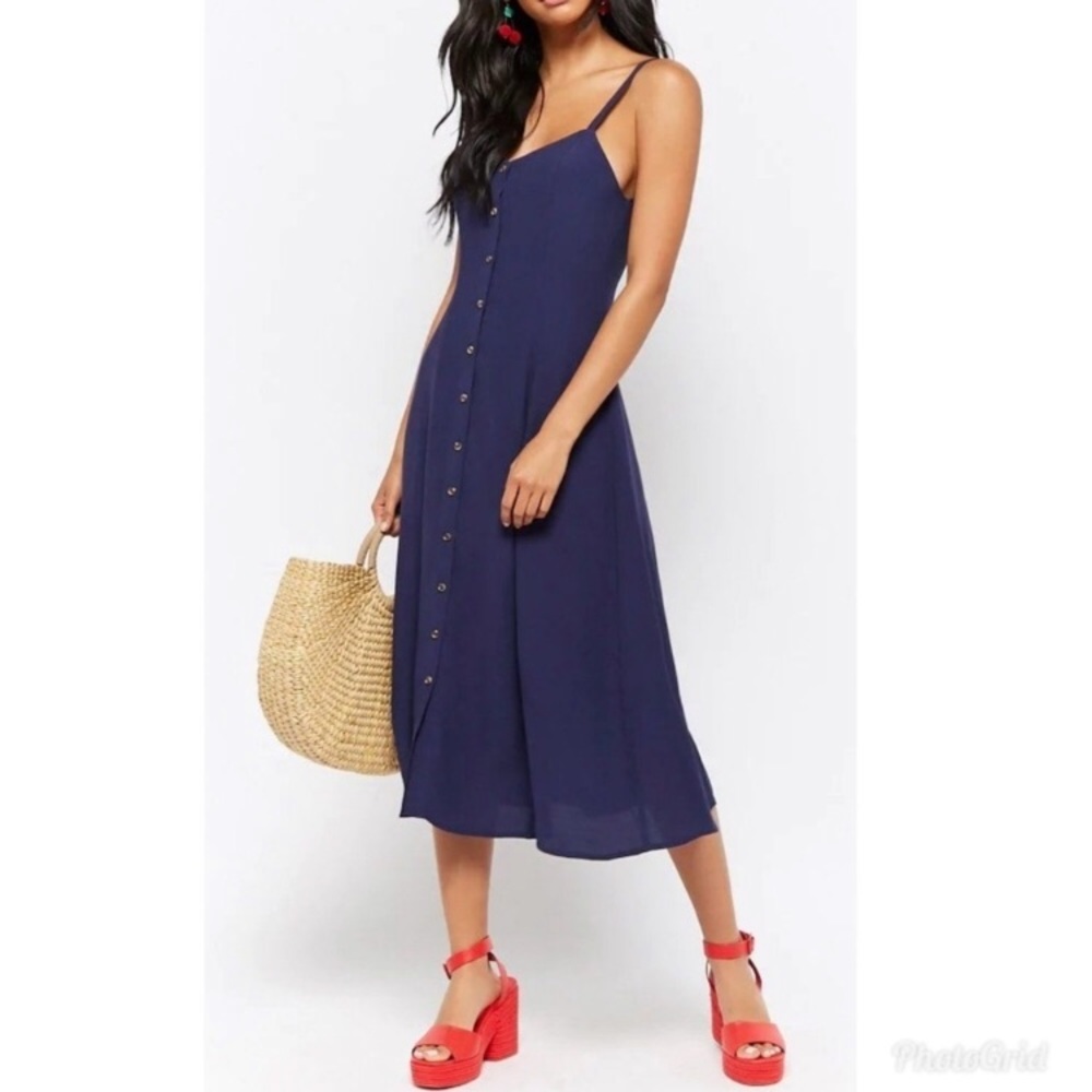 Forever 21 Navy Button-Front Cami Midi Dress